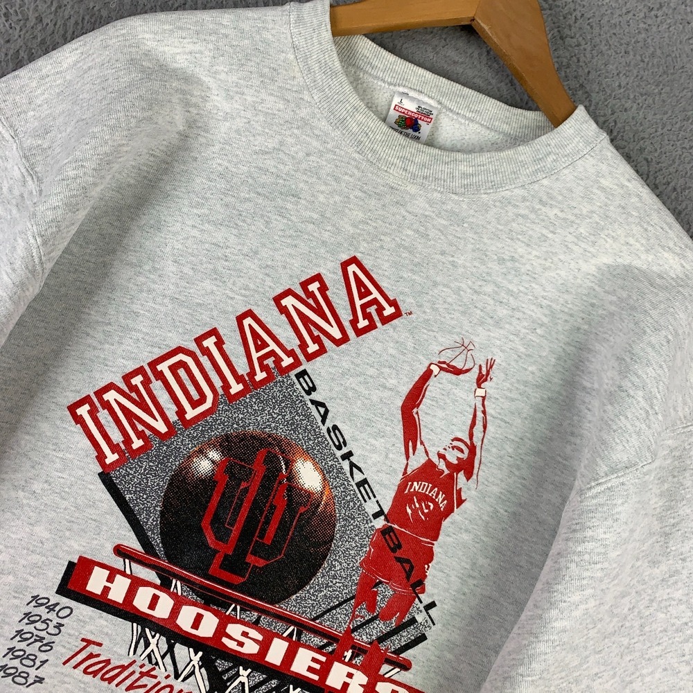Vintage Indiana Hoosiers Sweatshirt Large Gray Supercotton Fruit Of The Loom VTG